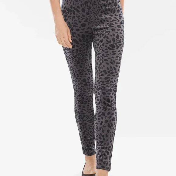 Chico's Velour Animal-Print Legging Pants Gray Black Plus Size 4 20/22 H12256 - Picture 2 of 9